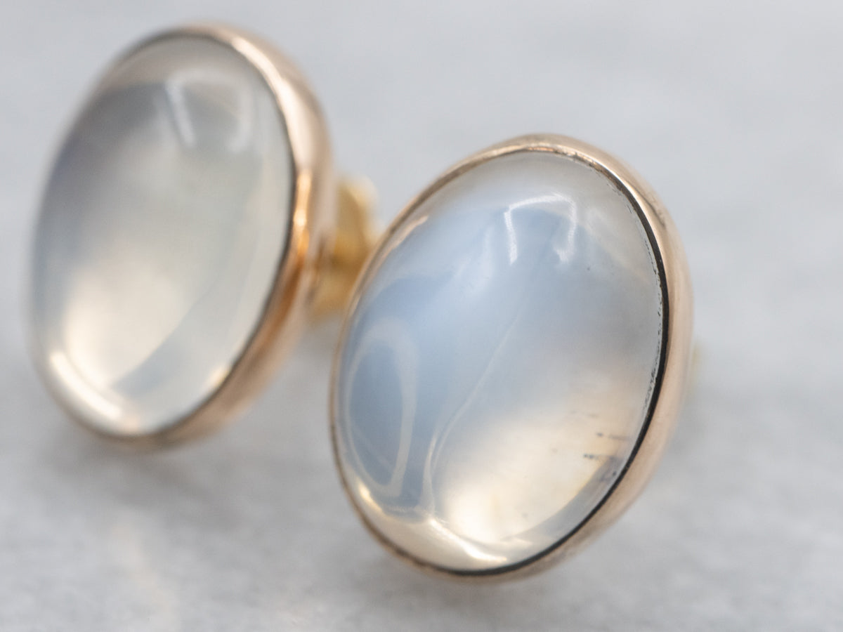 Beautiful Moonstone and Gold Stud Earrings