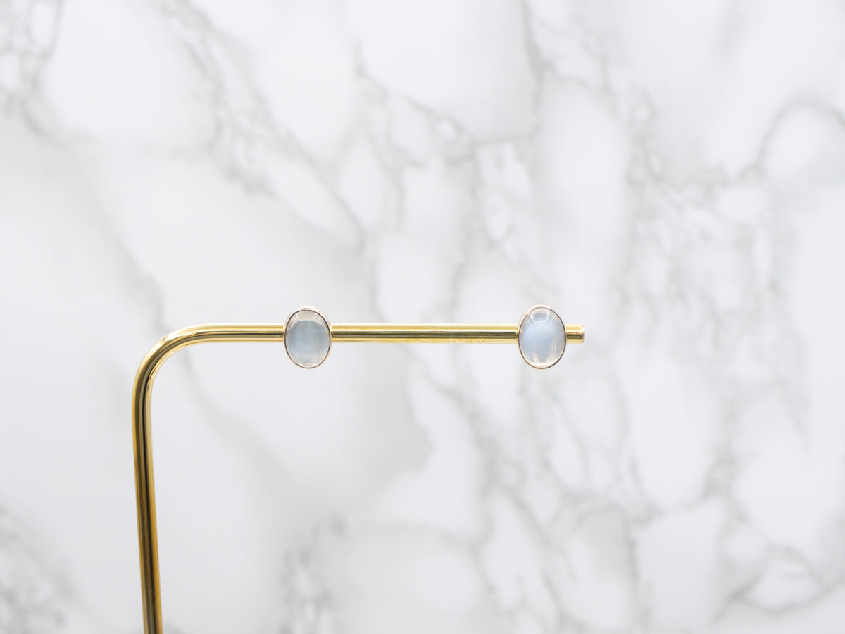 Beautiful Moonstone and Gold Stud Earrings