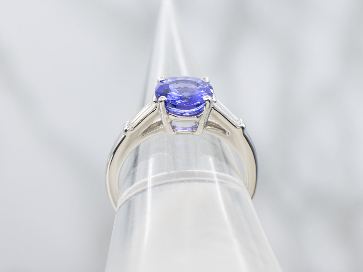 Round-Cut Tanzanite in Retro Era Platinum and Diamond Setting