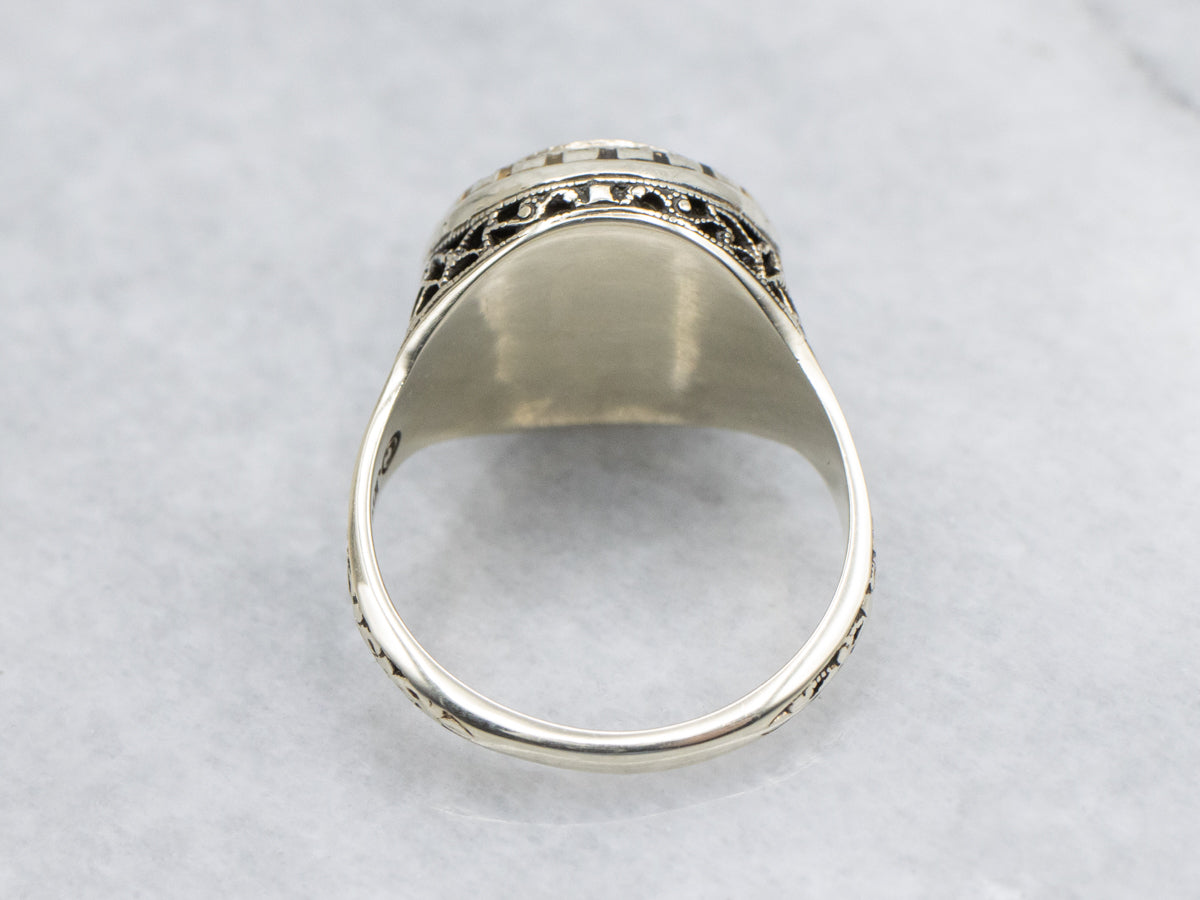 Antique Josten's Sapphire Cabochon Filigree Solitaire Ring