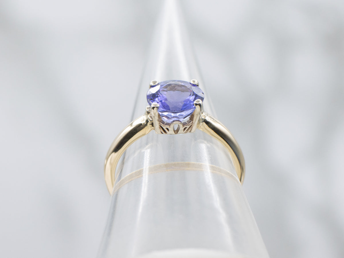 Round Cut Tanzanite Two Tone Gold Solitaire Ring