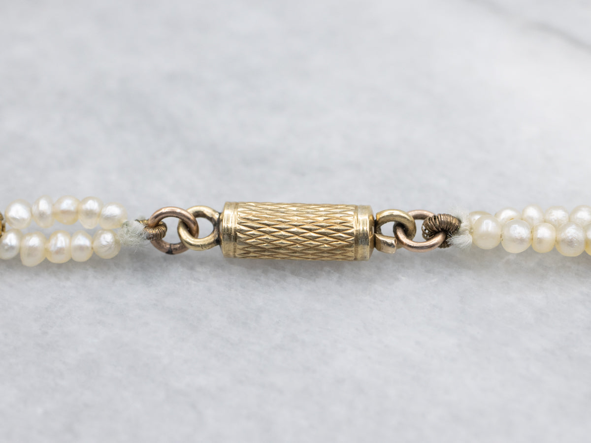 Vintage Citrine and Seed Pearl Gold Choker Necklace