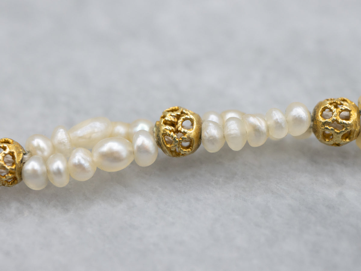 Vintage Citrine and Seed Pearl Gold Choker Necklace