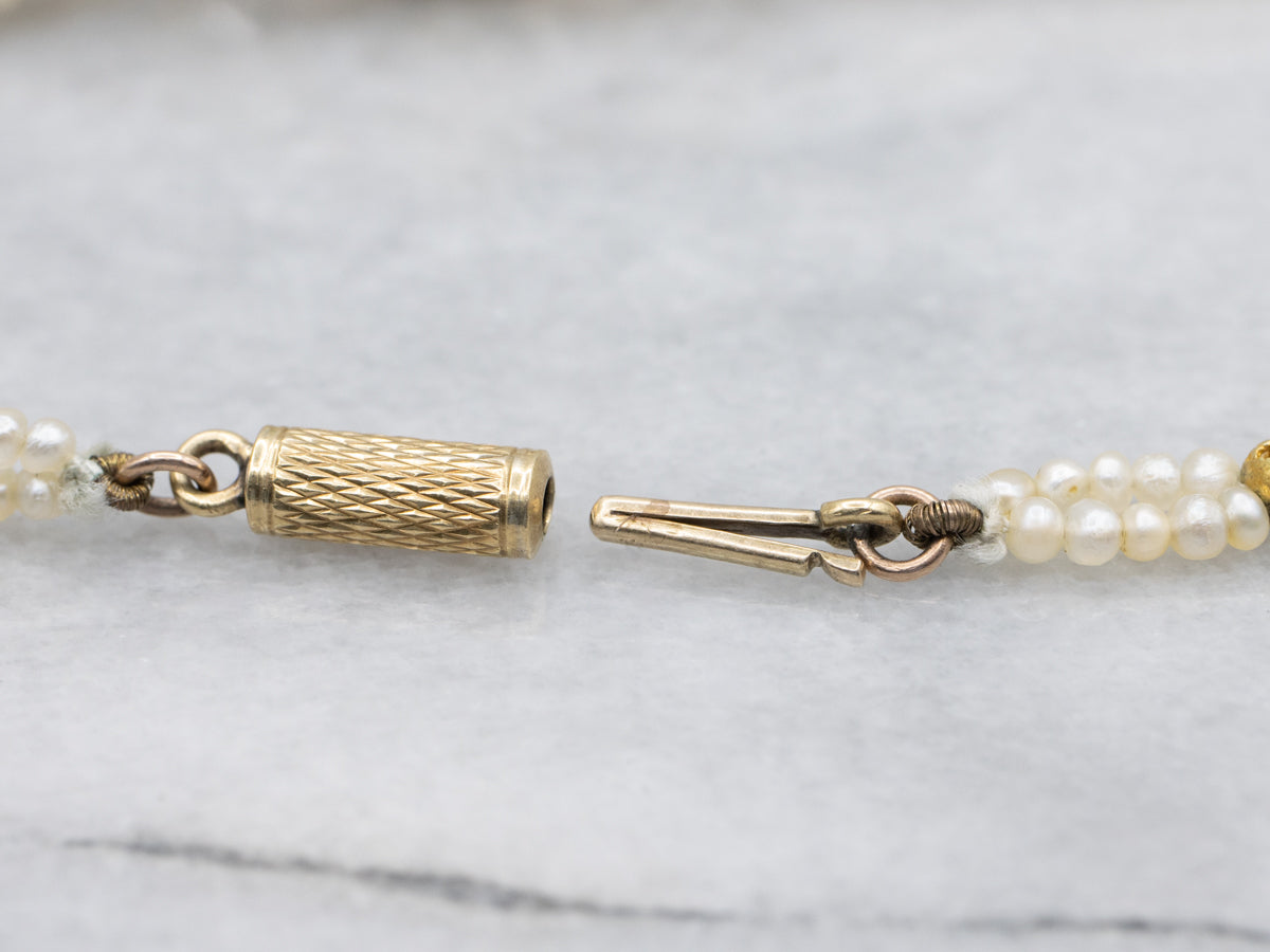 Vintage Citrine and Seed Pearl Gold Choker Necklace