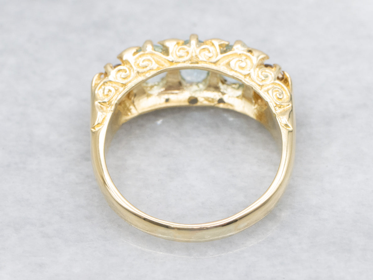 Ornate Aquamarine and Champagne Diamond Ring