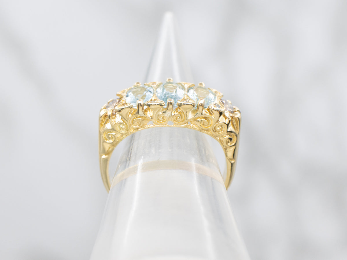Ornate Aquamarine and Champagne Diamond Ring