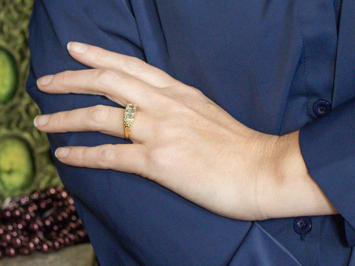 Ornate Aquamarine and Champagne Diamond Ring