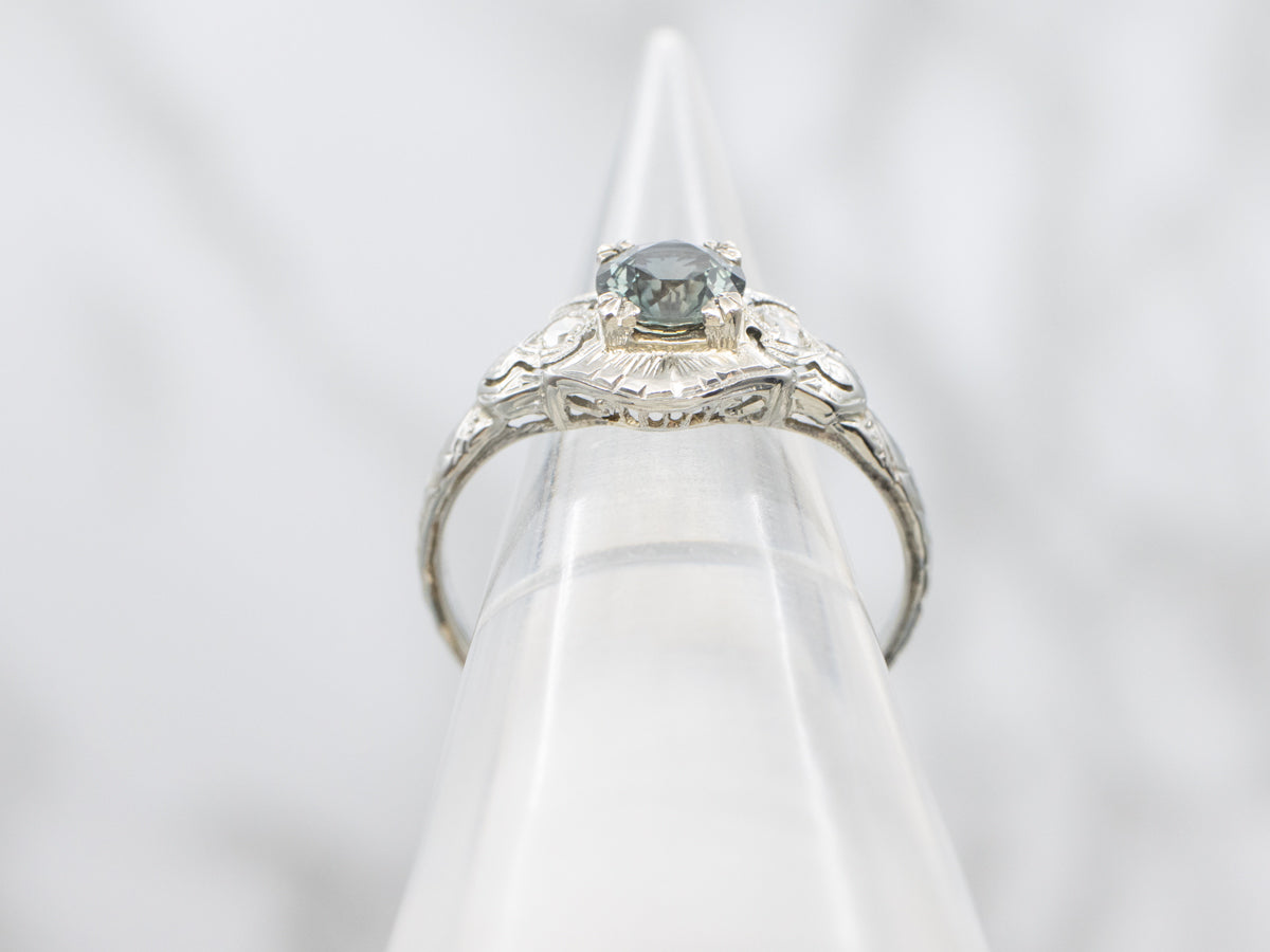 Art Deco Color Change Sapphire and Diamond Gold Ring