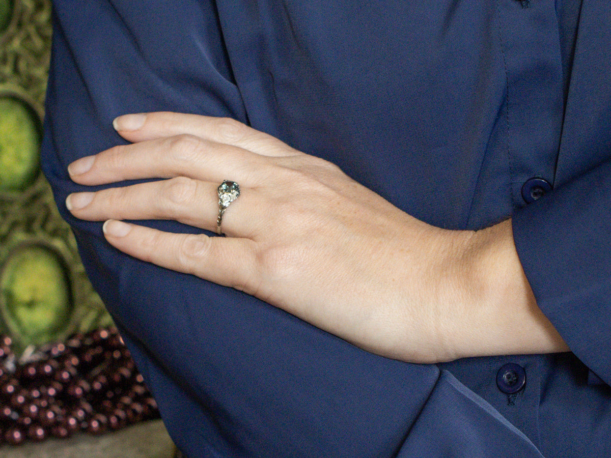 Art Deco Color Change Sapphire and Diamond Gold Ring