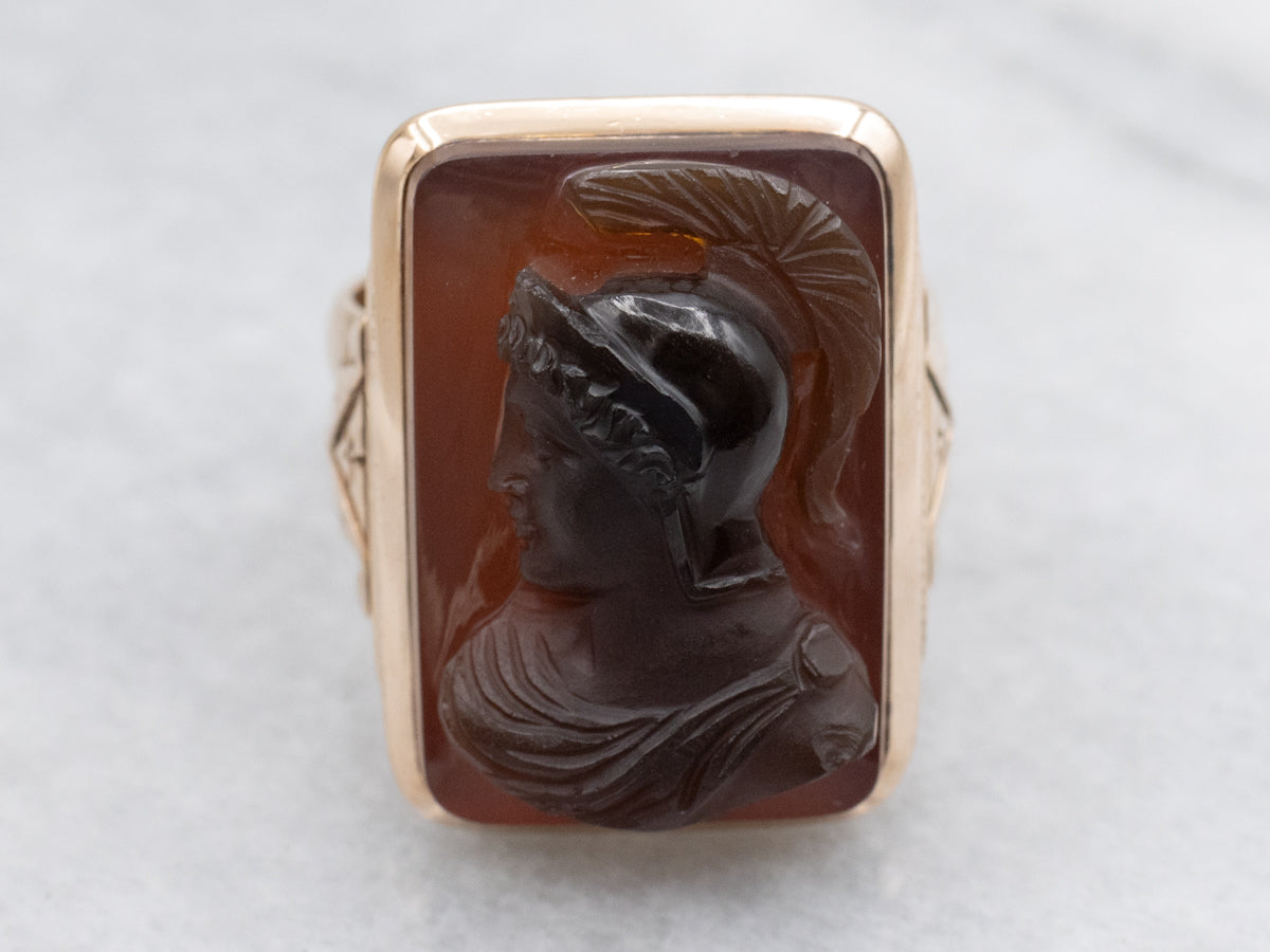 Antique Sardonyx Cameo Rose Gold Statement Ring