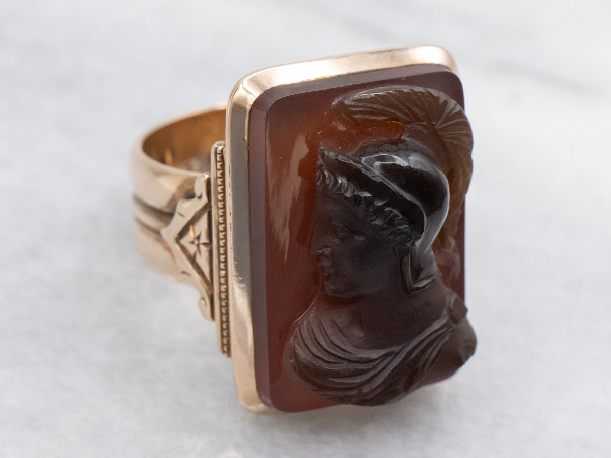 Antique Sardonyx Cameo Rose Gold Statement Ring
