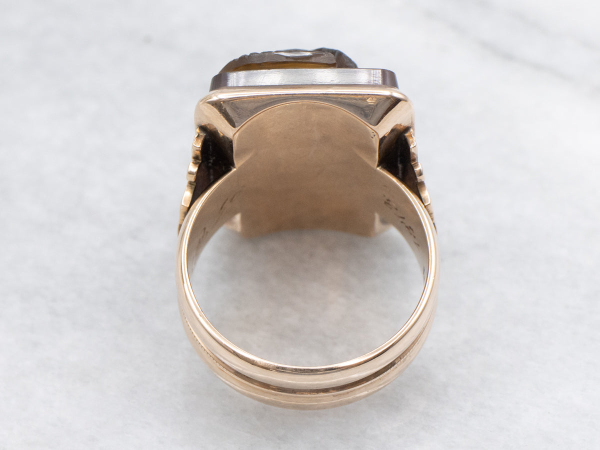 Antique Sardonyx Cameo Rose Gold Statement Ring