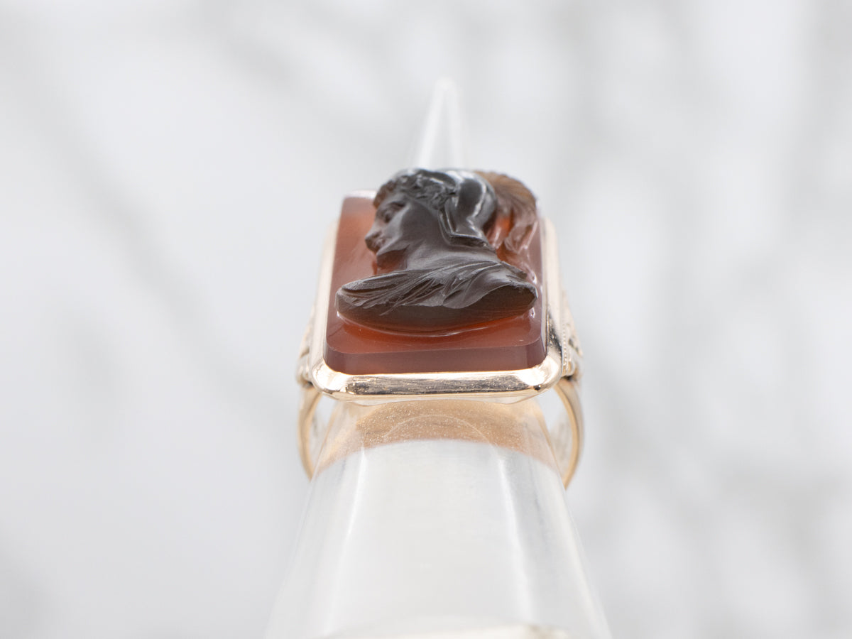 Antique Sardonyx Cameo Rose Gold Statement Ring