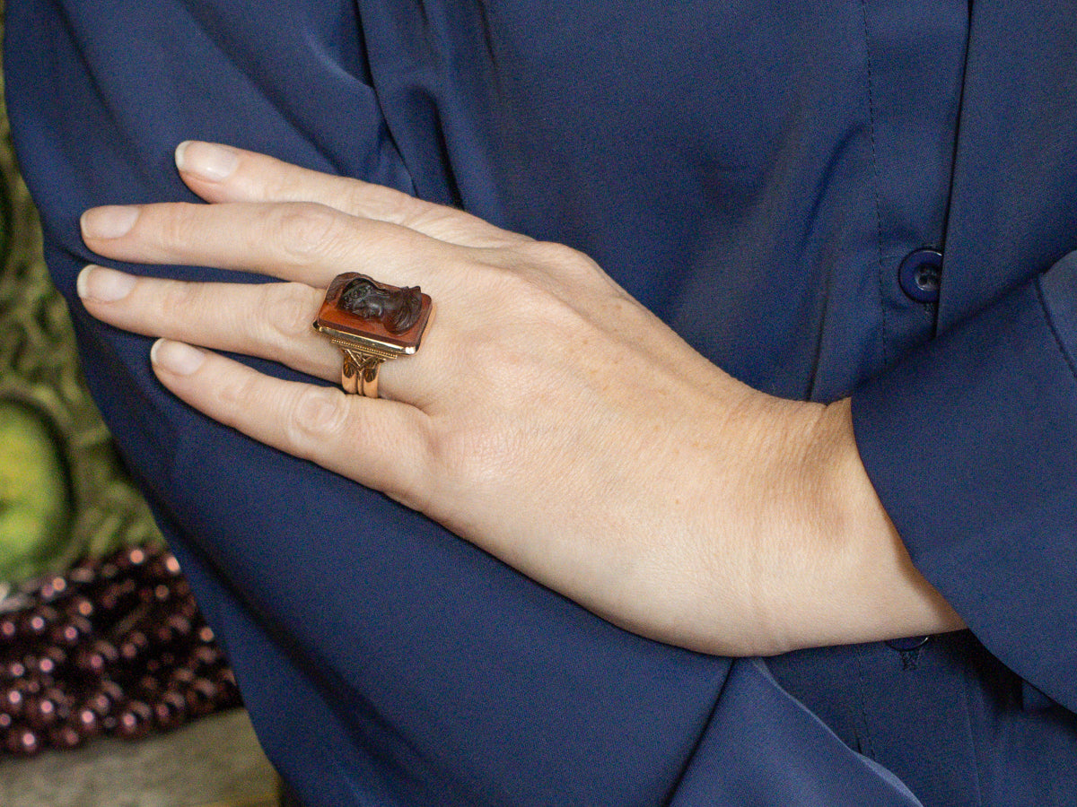 Antique Sardonyx Cameo Rose Gold Statement Ring
