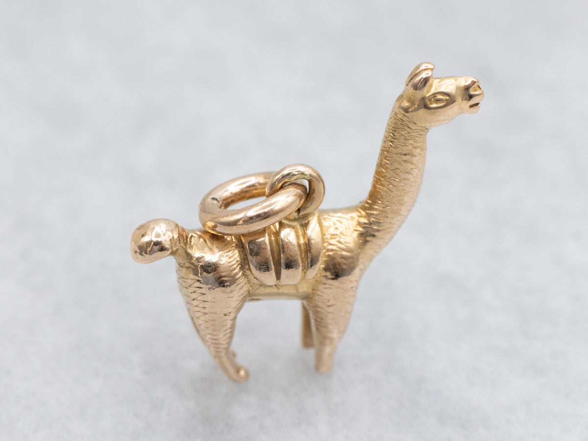 Cute Yellow Gold Little Llama Pendant