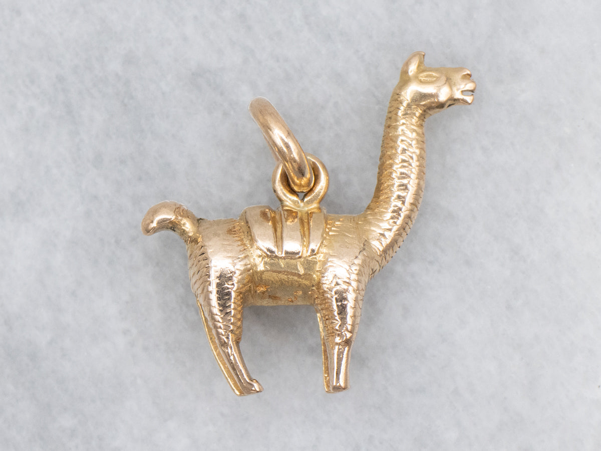 Cute Yellow Gold Little Llama Pendant