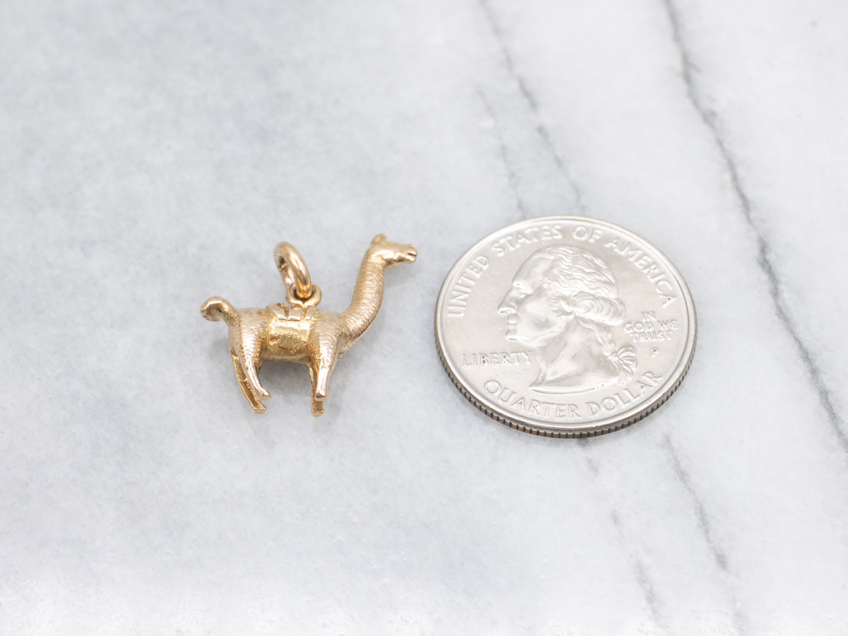 Cute Yellow Gold Little Llama Pendant