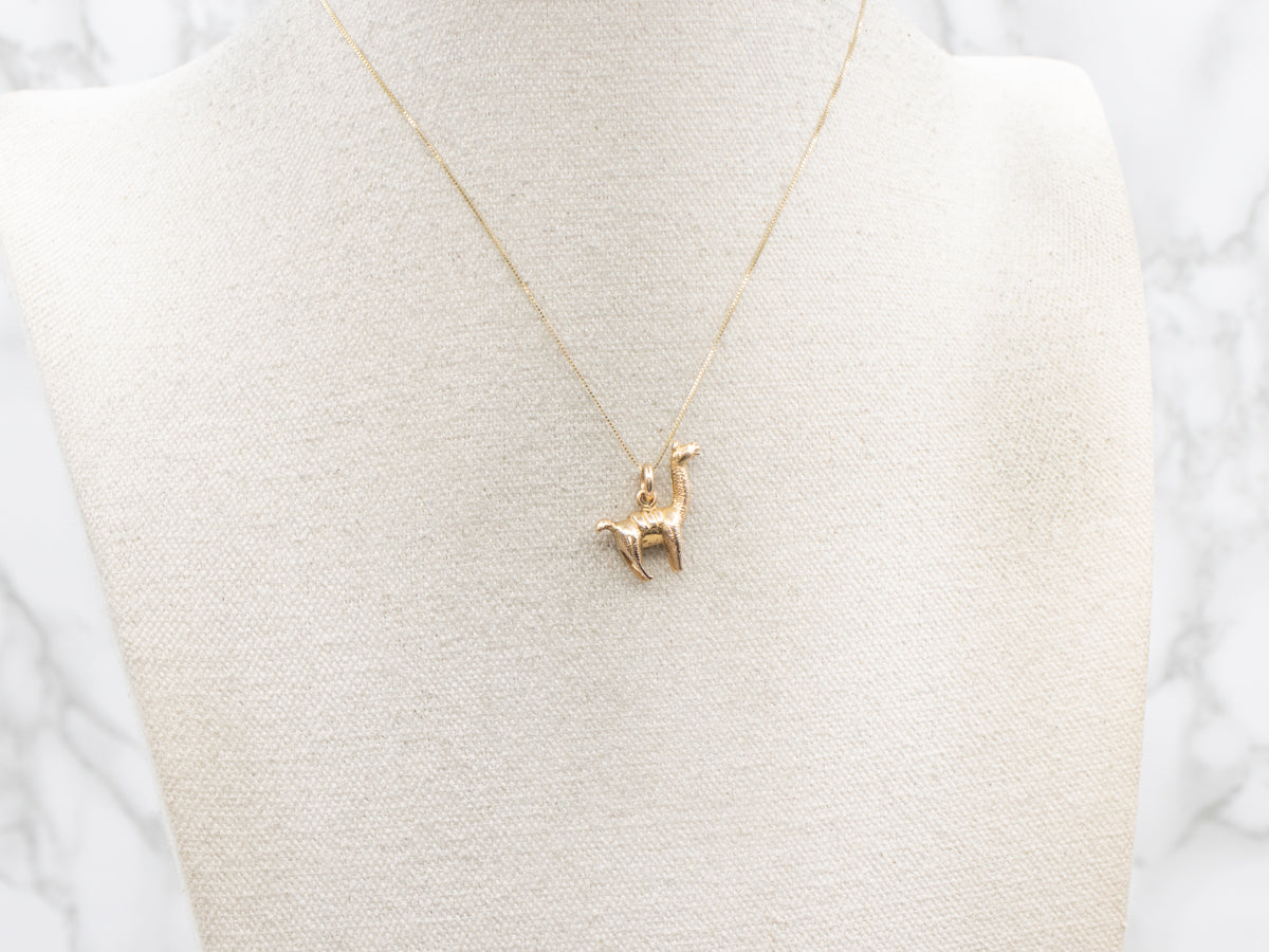 Cute Yellow Gold Little Llama Pendant