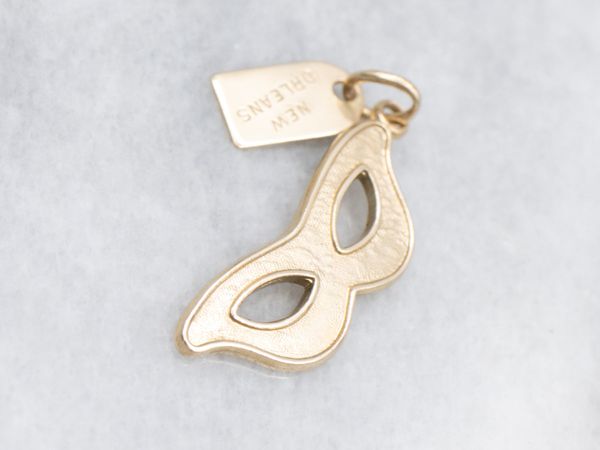 New Orleans Mardi Gras Mask Gold Charm Pendant