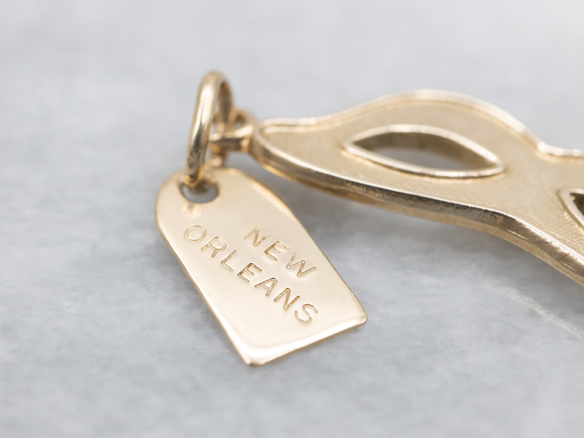 New Orleans Mardi Gras Mask Gold Charm Pendant