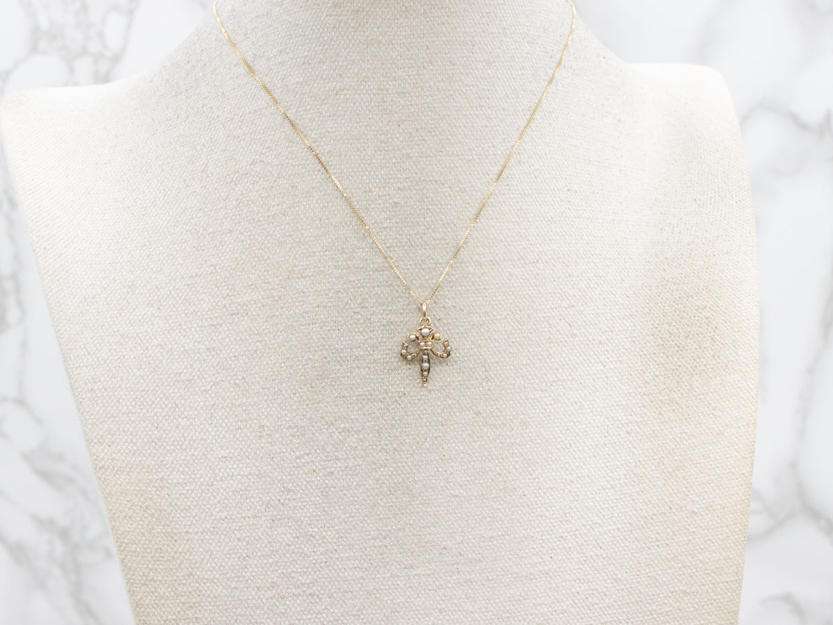 Antique Seed Pearl Fleur De Lis Charm Pendant