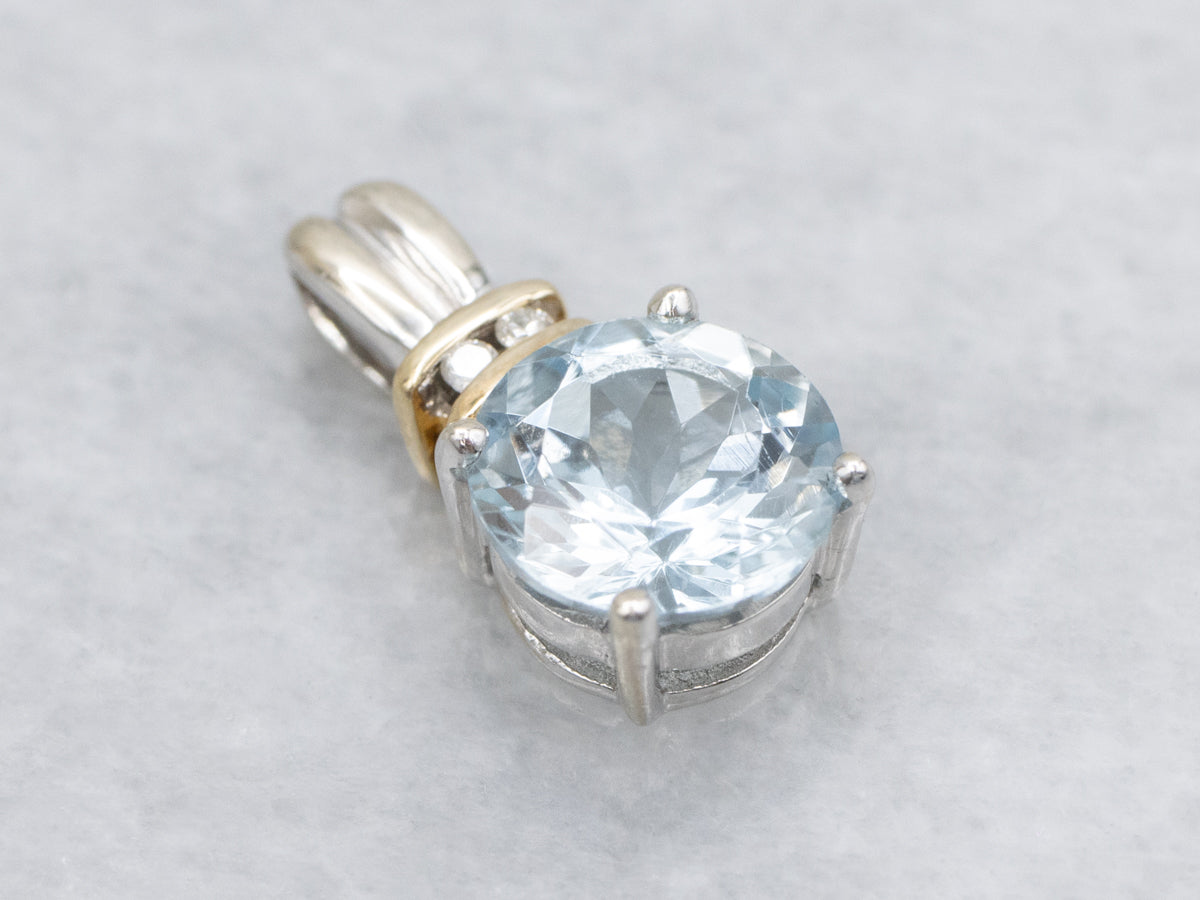 Aquamarine and Diamond Two-Tone Gold Pendants