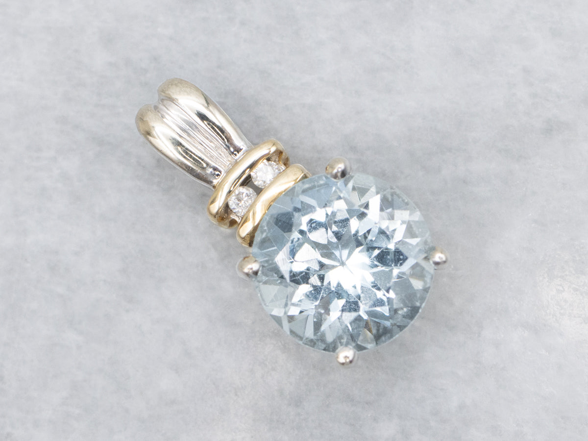Aquamarine and Diamond Two-Tone Gold Pendants