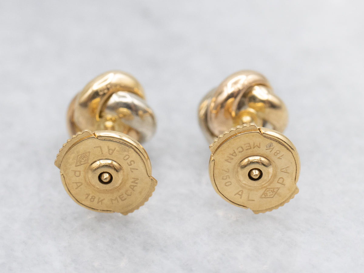 Twisted Yellow Gold Pearl Stud Earrings