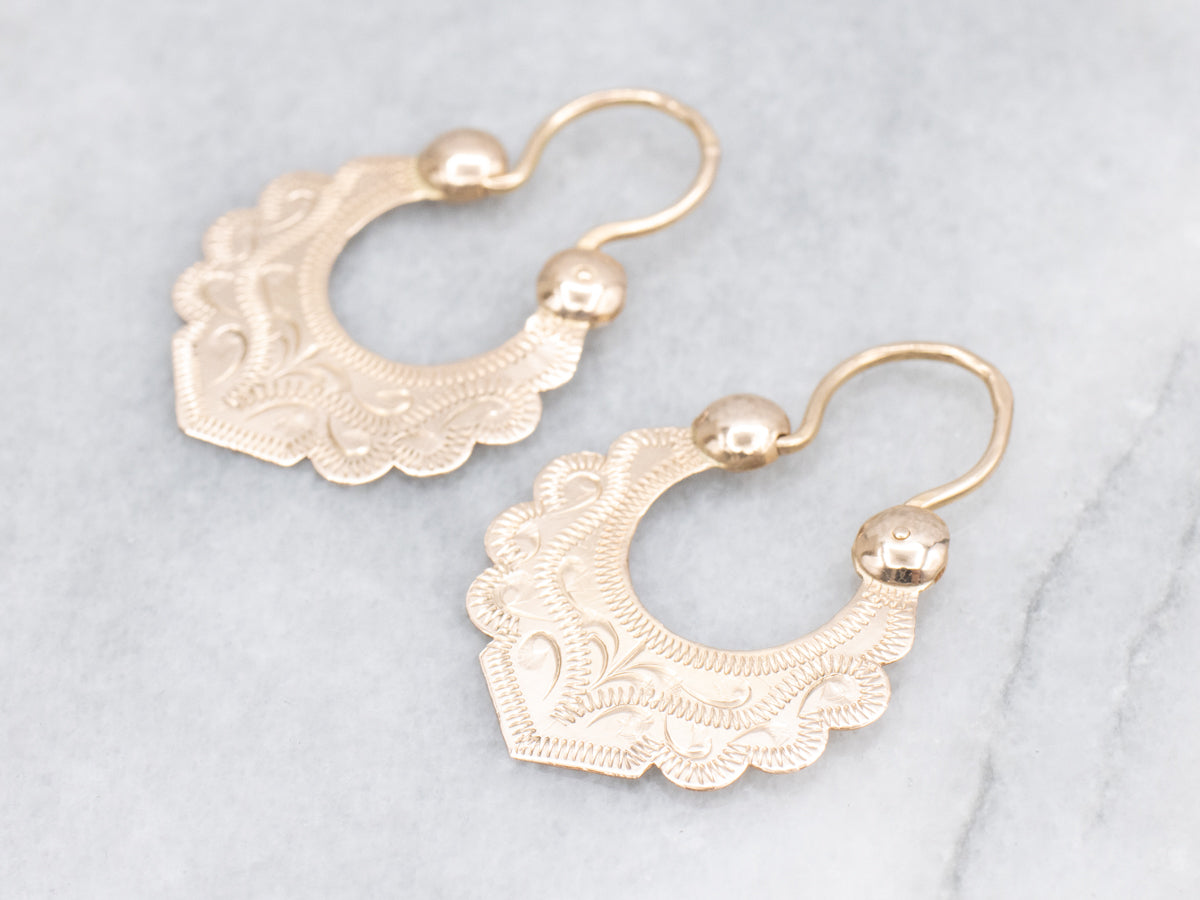 Floral Engraved Rose Gold Hoop Earrings