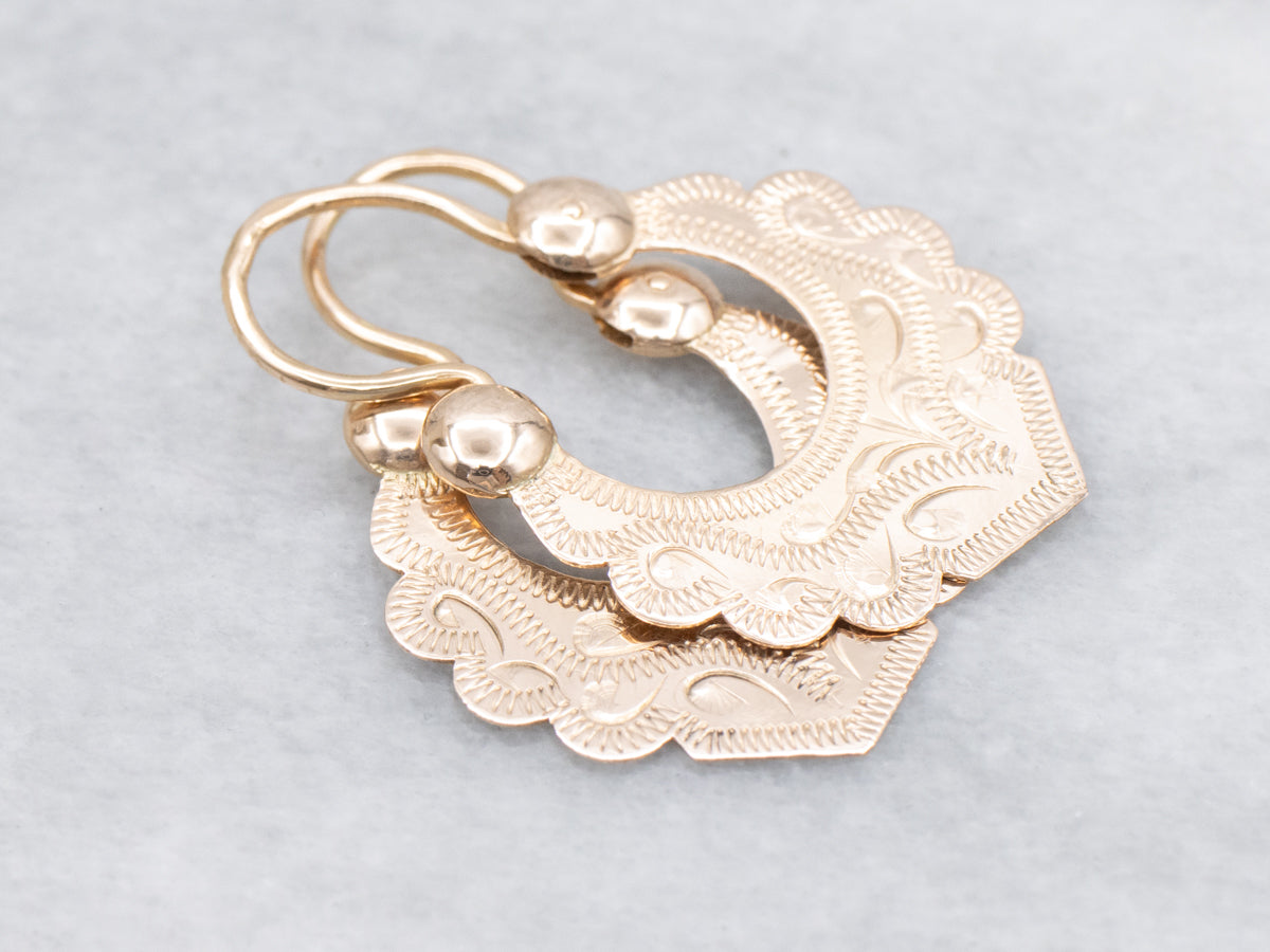 Floral Engraved Rose Gold Hoop Earrings