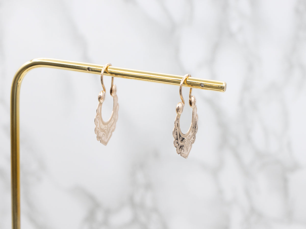 Floral Engraved Rose Gold Hoop Earrings