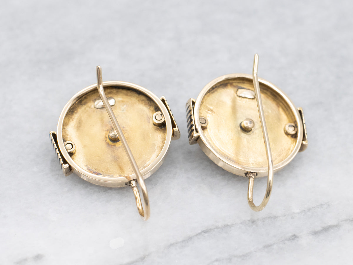 Antique Enamel and Pearl Gold Cufflink Conversion Drop Earrings