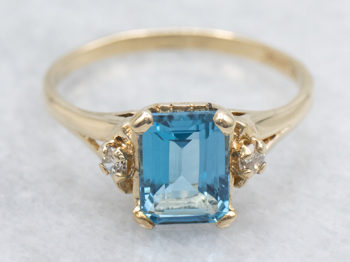 Classic Blue Topaz and Diamond Ring in Yellow Gold
