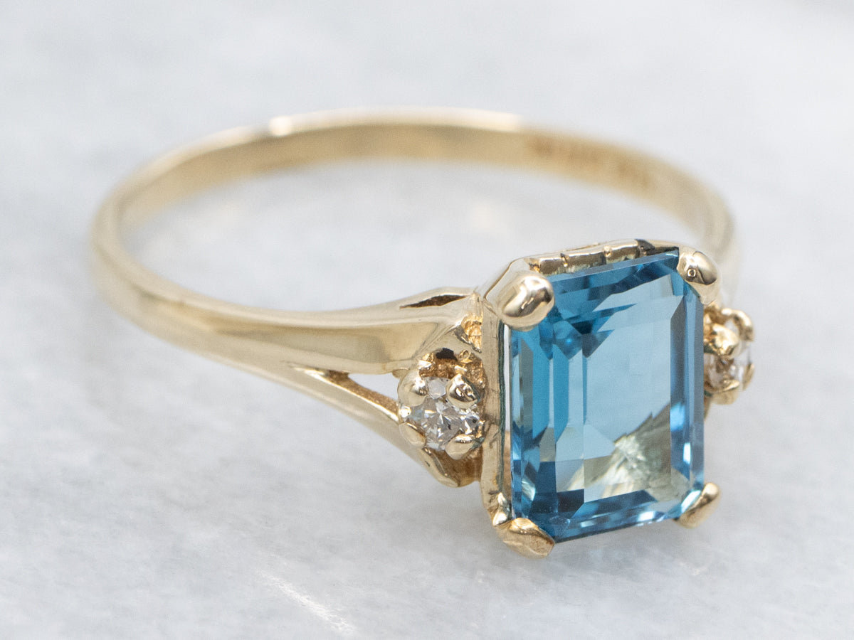 Classic Blue Topaz and Diamond Ring in Yellow Gold