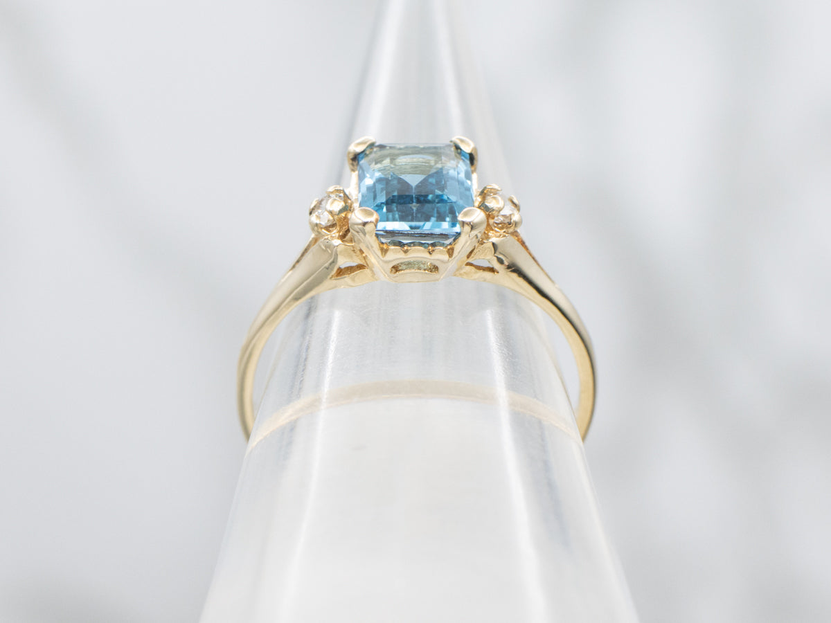 Classic Blue Topaz and Diamond Ring in Yellow Gold