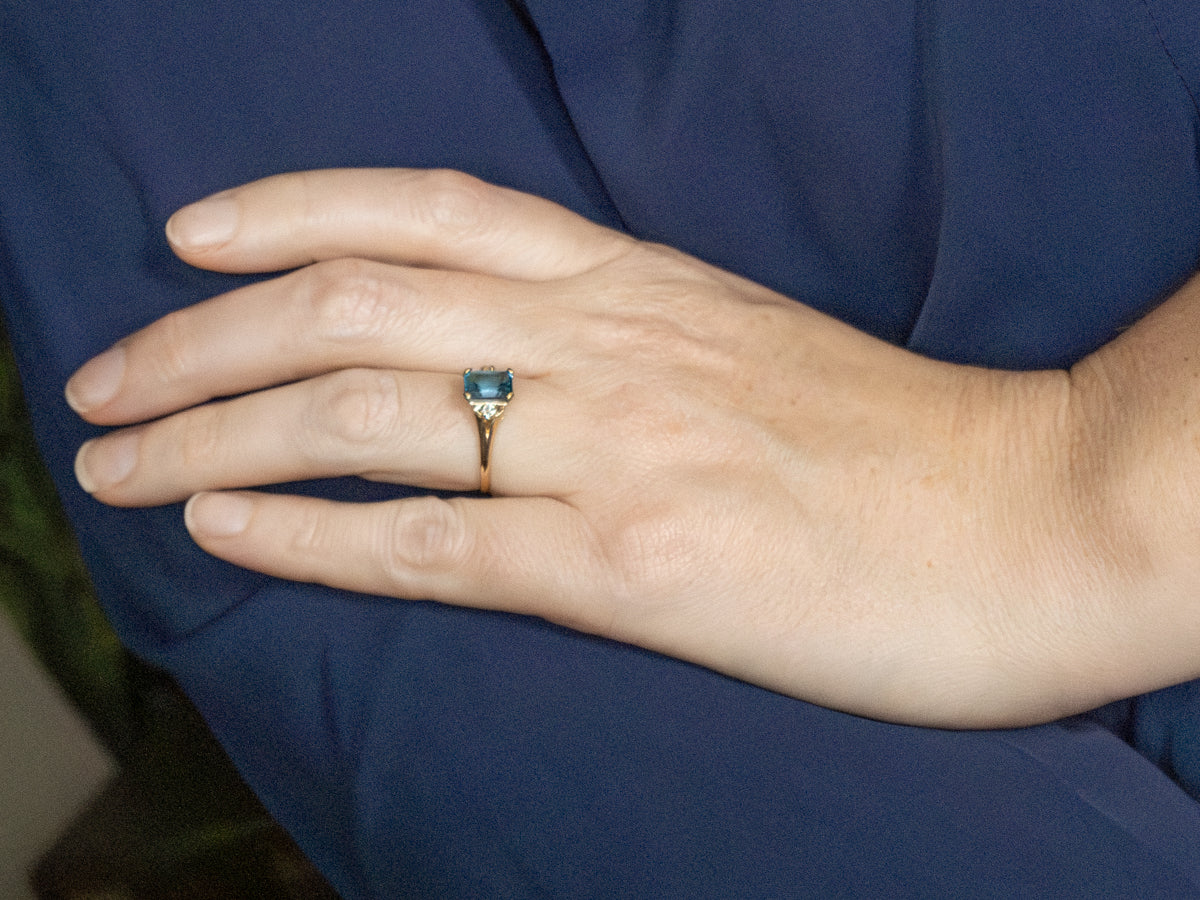 Classic Blue Topaz and Diamond Ring in Yellow Gold