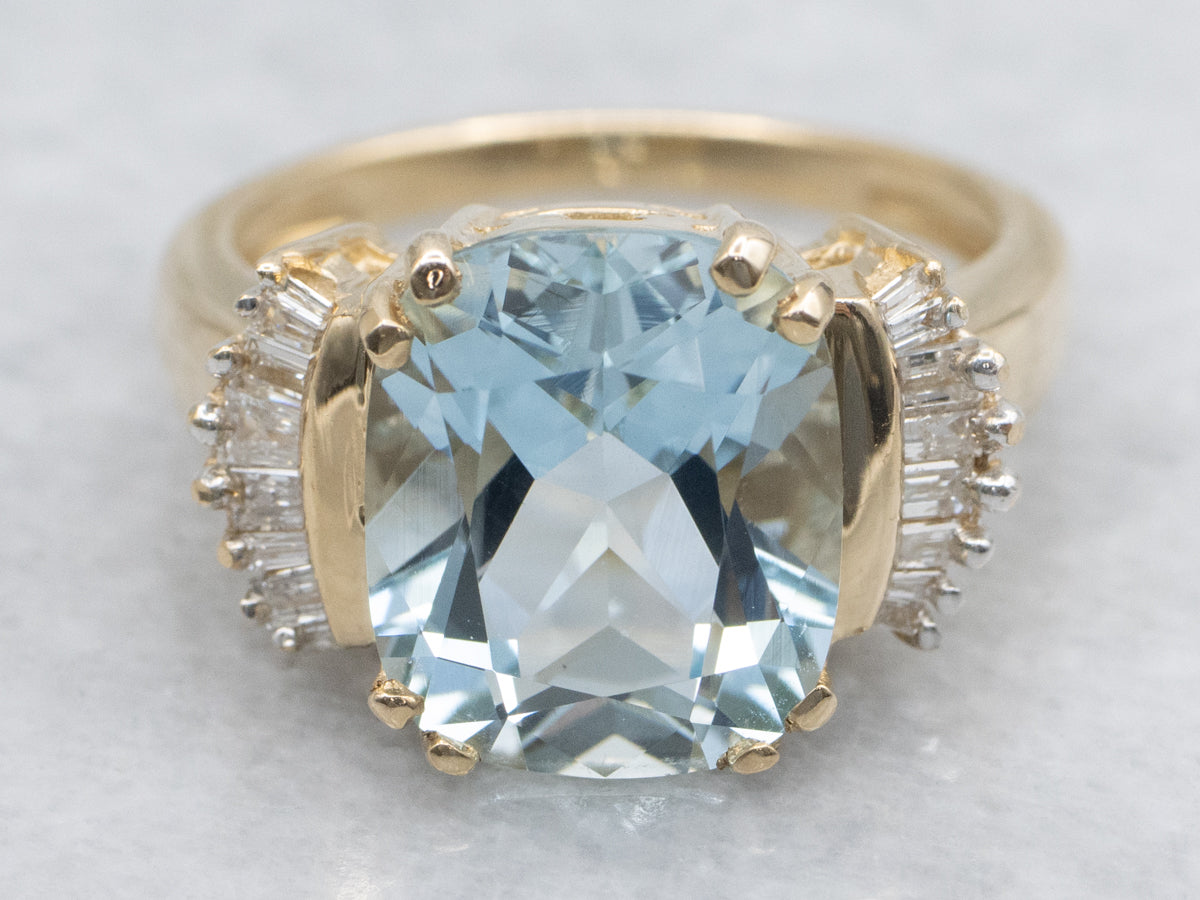 Aquamarine and Diamond Yellow Gold Cocktail Ring