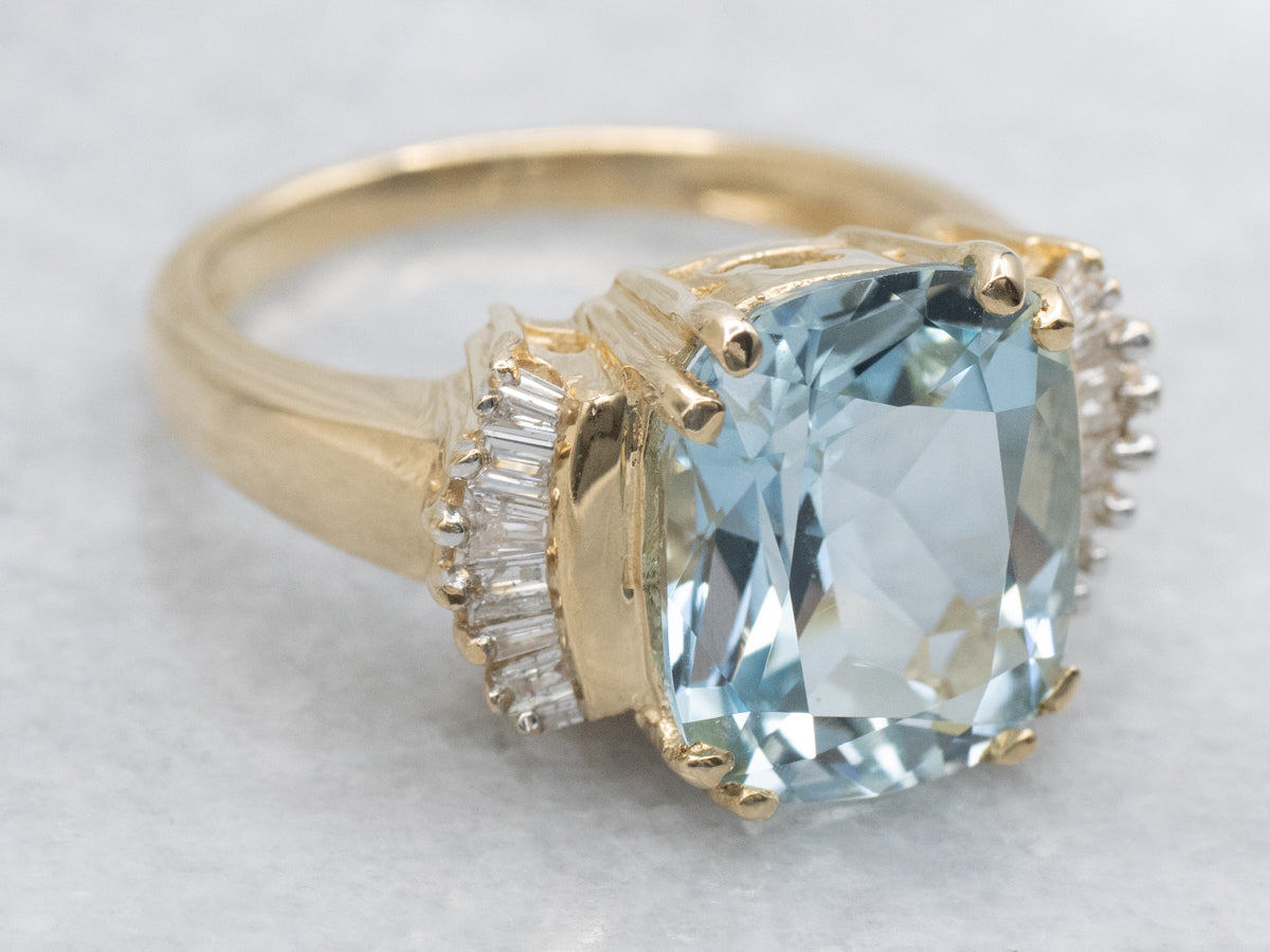 Aquamarine and Diamond Yellow Gold Cocktail Ring