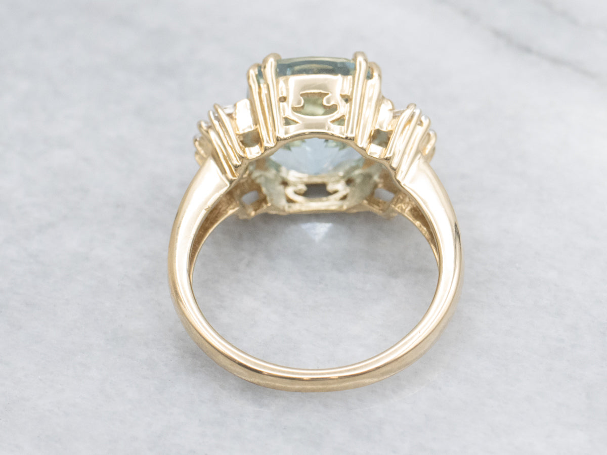 Aquamarine and Diamond Yellow Gold Cocktail Ring