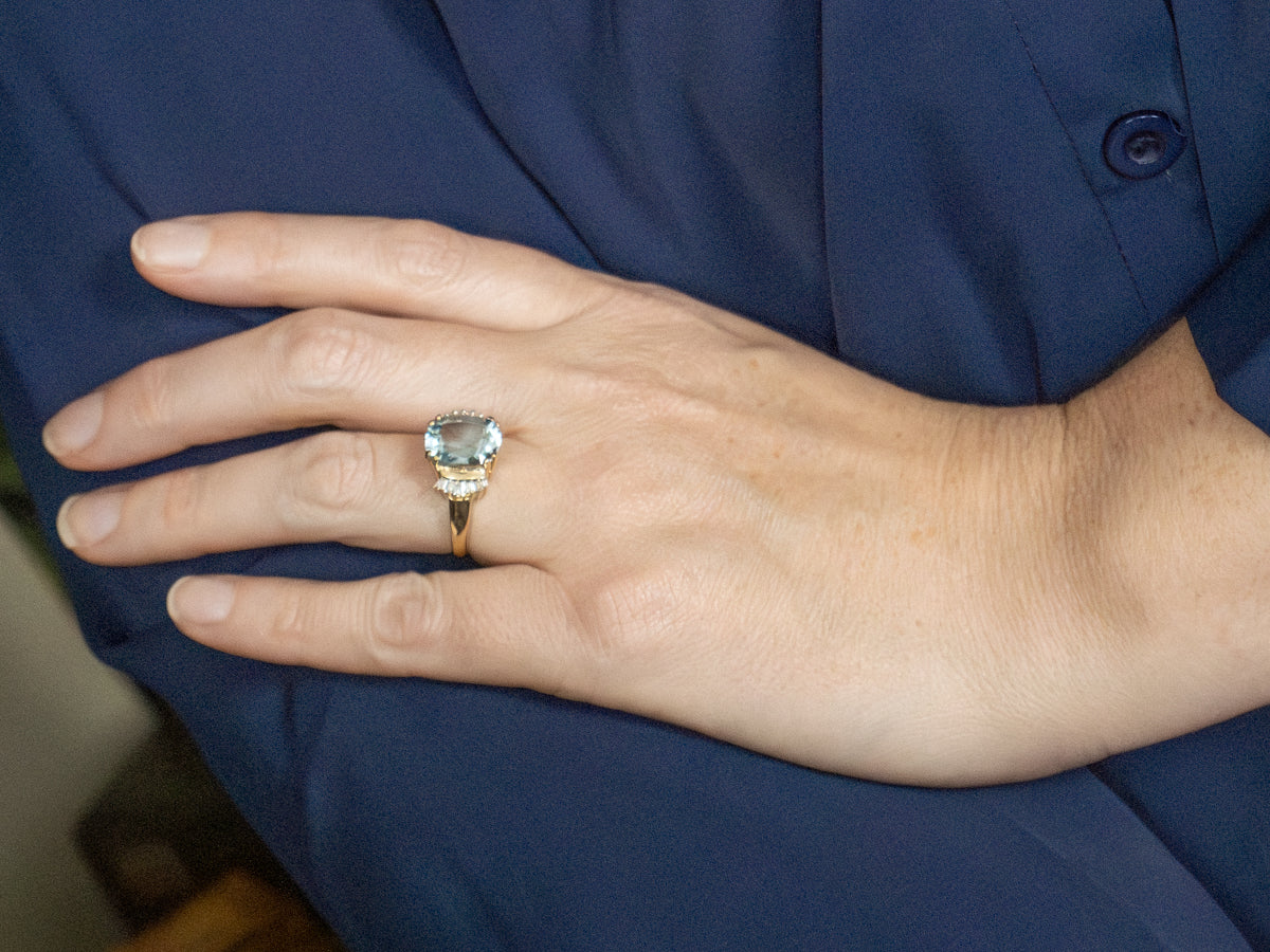 Aquamarine and Diamond Yellow Gold Cocktail Ring