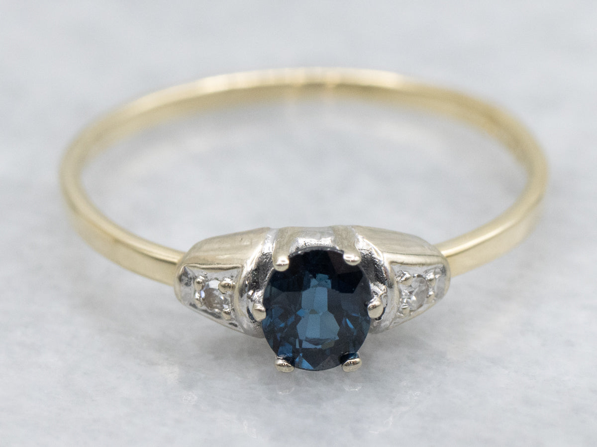 Simple Sapphire and Diamond Vintage Ring in Platinum and Gold Setting