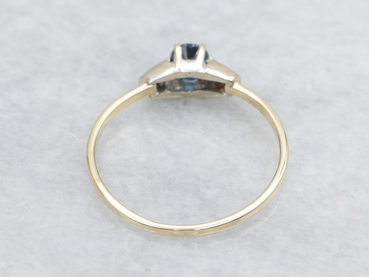 Simple Sapphire and Diamond Vintage Ring in Platinum and Gold Setting