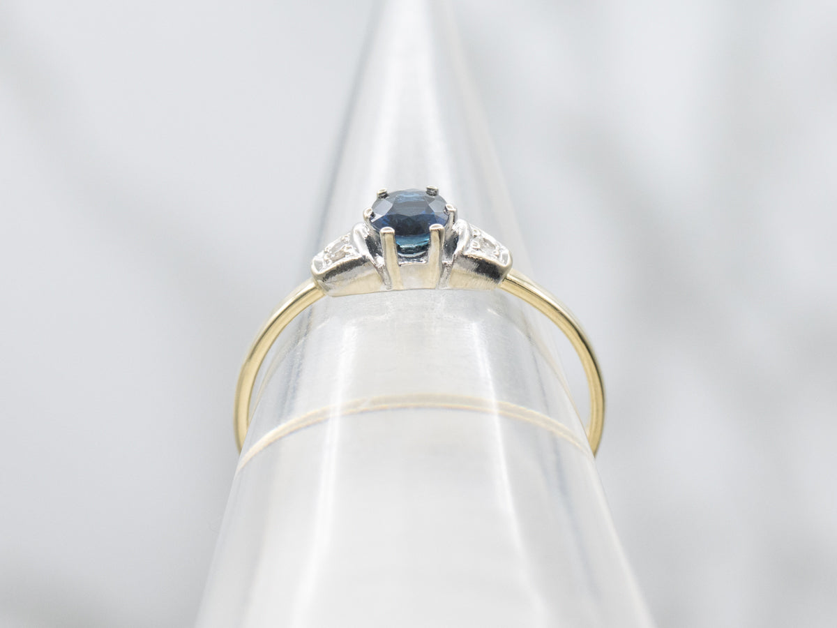 Simple Sapphire and Diamond Vintage Ring in Platinum and Gold Setting