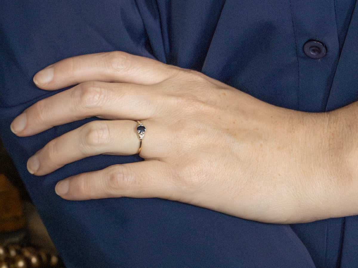 Simple Sapphire and Diamond Vintage Ring in Platinum and Gold Setting