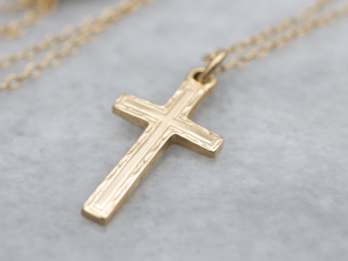Vintage Etched Cross Gold Necklace