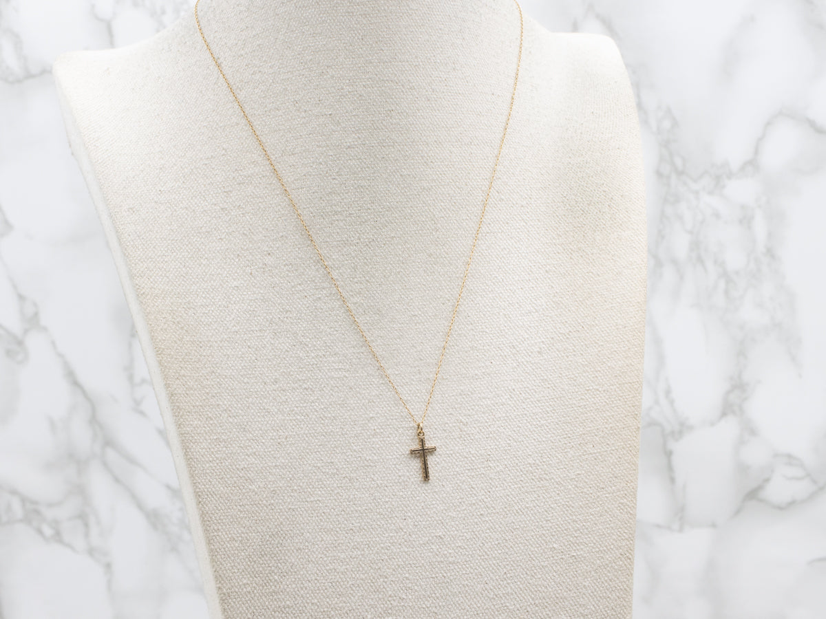 Vintage Etched Cross Gold Necklace