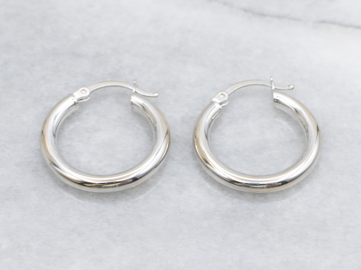 Polished White Gold Tube Hoop Earrings