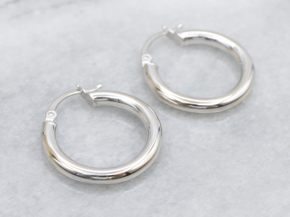 Polished White Gold Tube Hoop Earrings