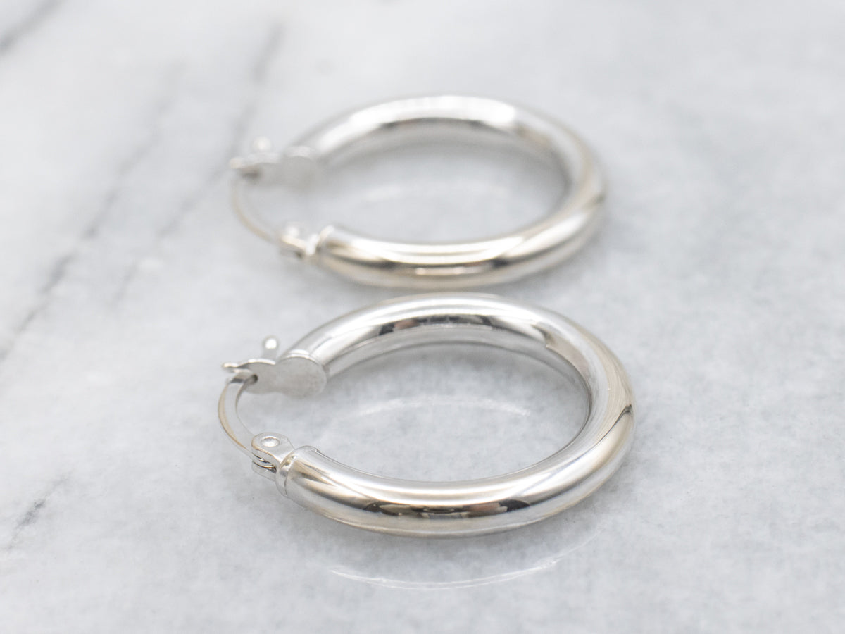 Polished White Gold Tube Hoop Earrings