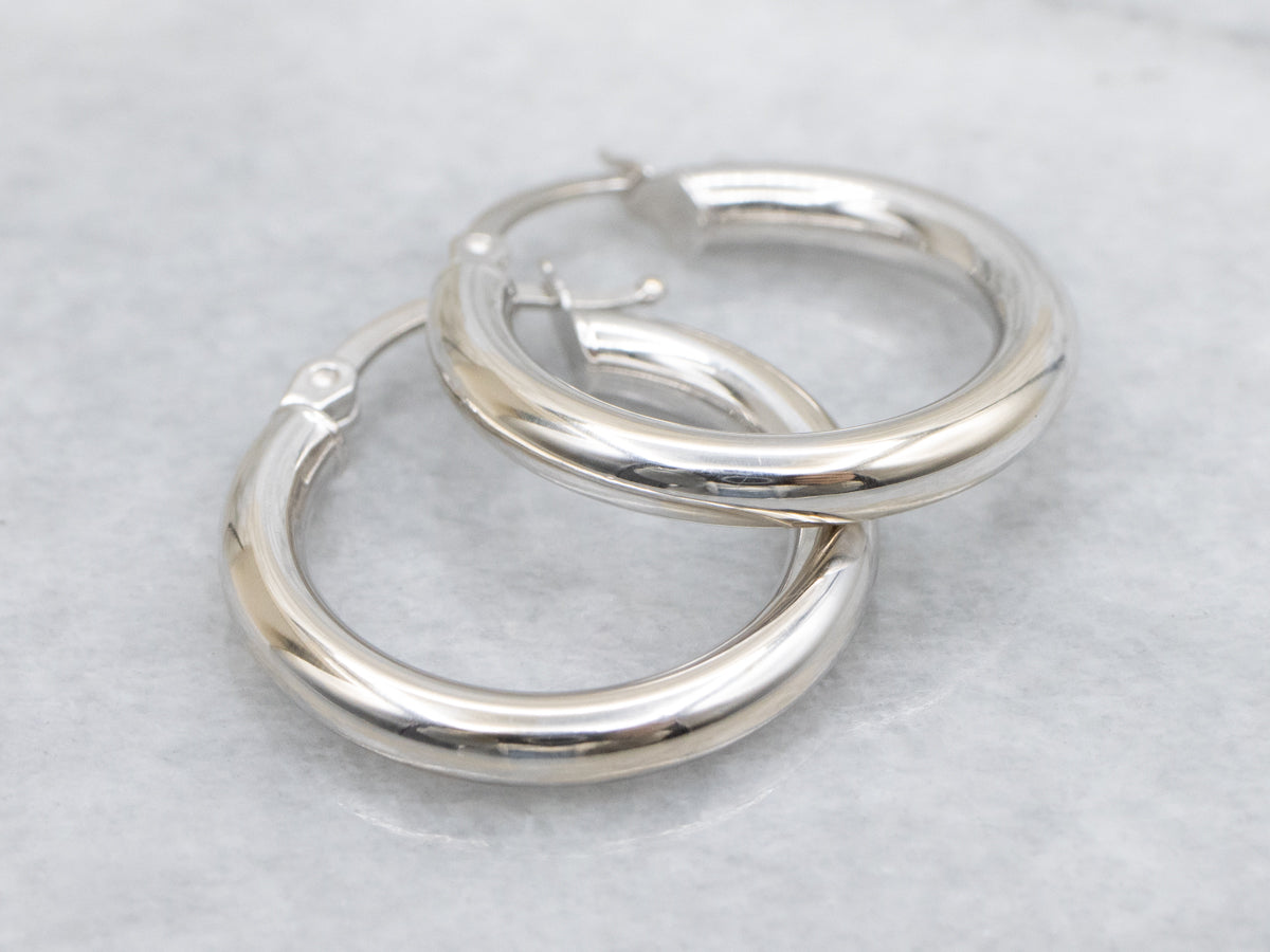 Polished White Gold Tube Hoop Earrings